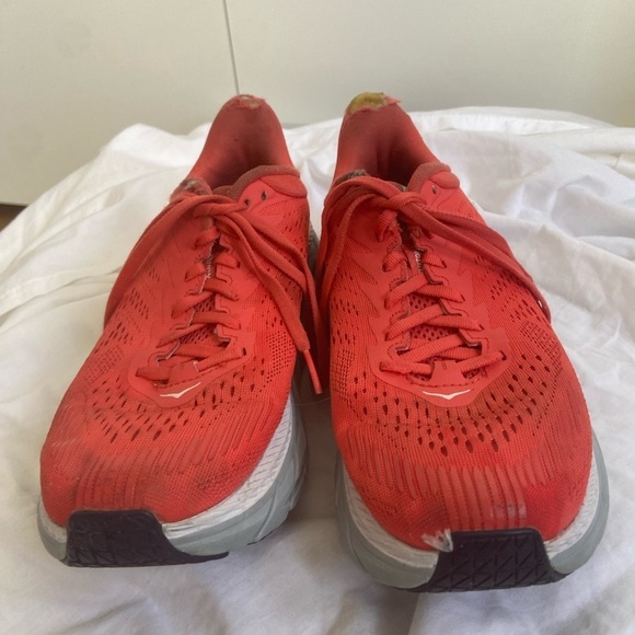 Hoka One One Clifton Lace-up Sneakers Red Fiesta Mesh US Size 8 - Picture 6 of 15